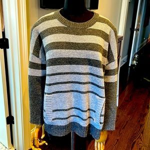 Joan Vass Studio Womens stripe sweater, gray, size small, oversized excellent